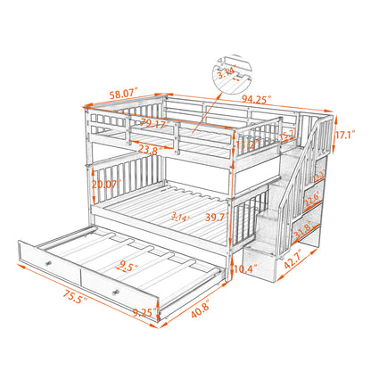 Dreamscape Twin Trundle Bunk Bed with Storage and Guard Rail - Snow White