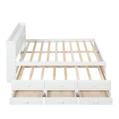 White Haven Full Bed with Bookcase, Twin Trundle, and Drawers
