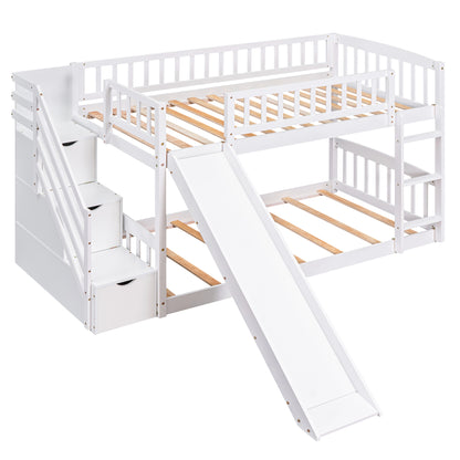 Dreamscape Twin over Twin Bunk Bed with Storage and Slide, Snow White
