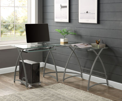 Dazenus Computer Desk in Clear Glass & Silver