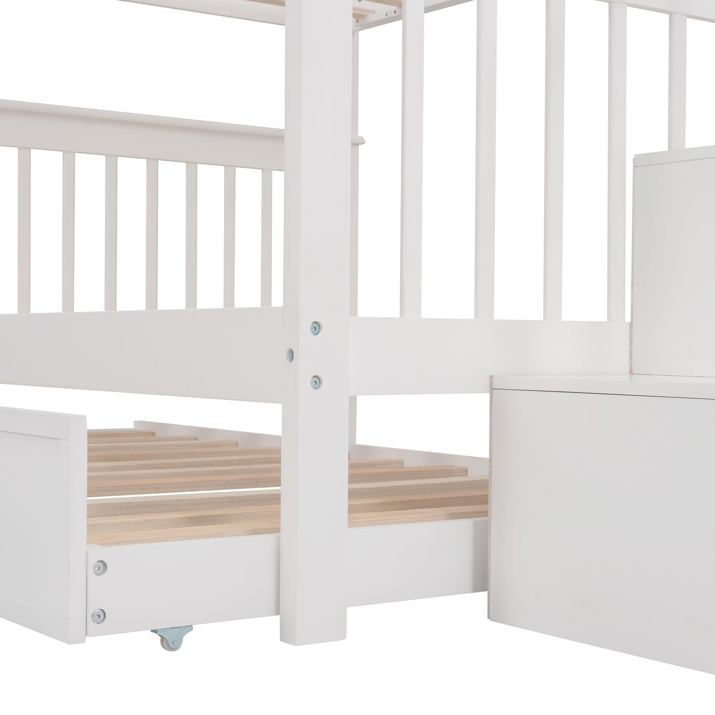 Dreamscape Twin Trundle Bunk Bed with Storage and Guard Rail - Snow White