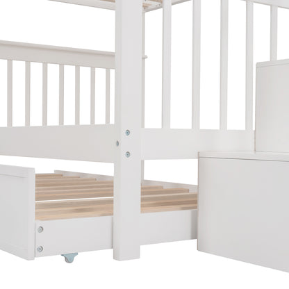 Dreamscape Twin Trundle Bunk Bed with Storage and Guard Rail - Snow White
