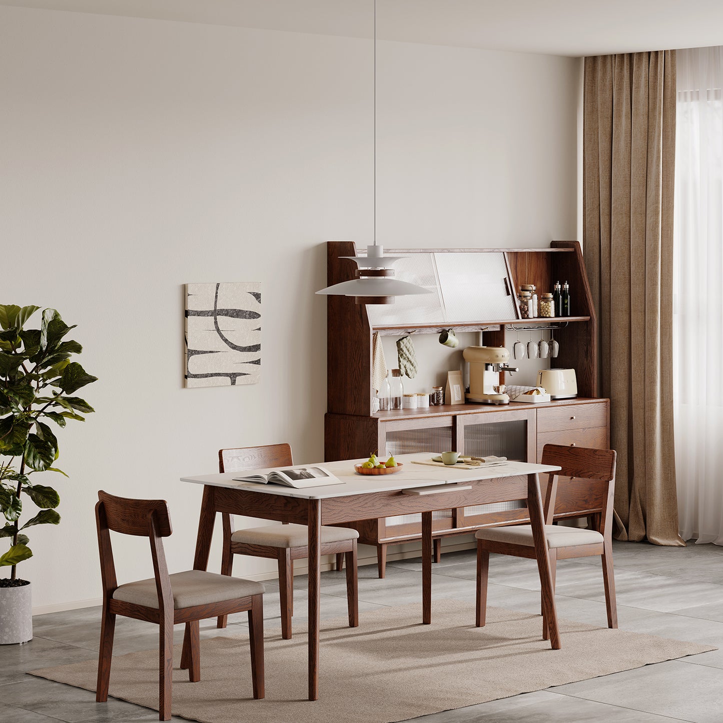 Elegant Oakwood Slate Dining Table