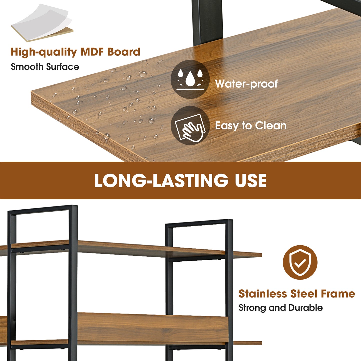 Stainless Steel Frame Corner 6-tier Shelves - Brown