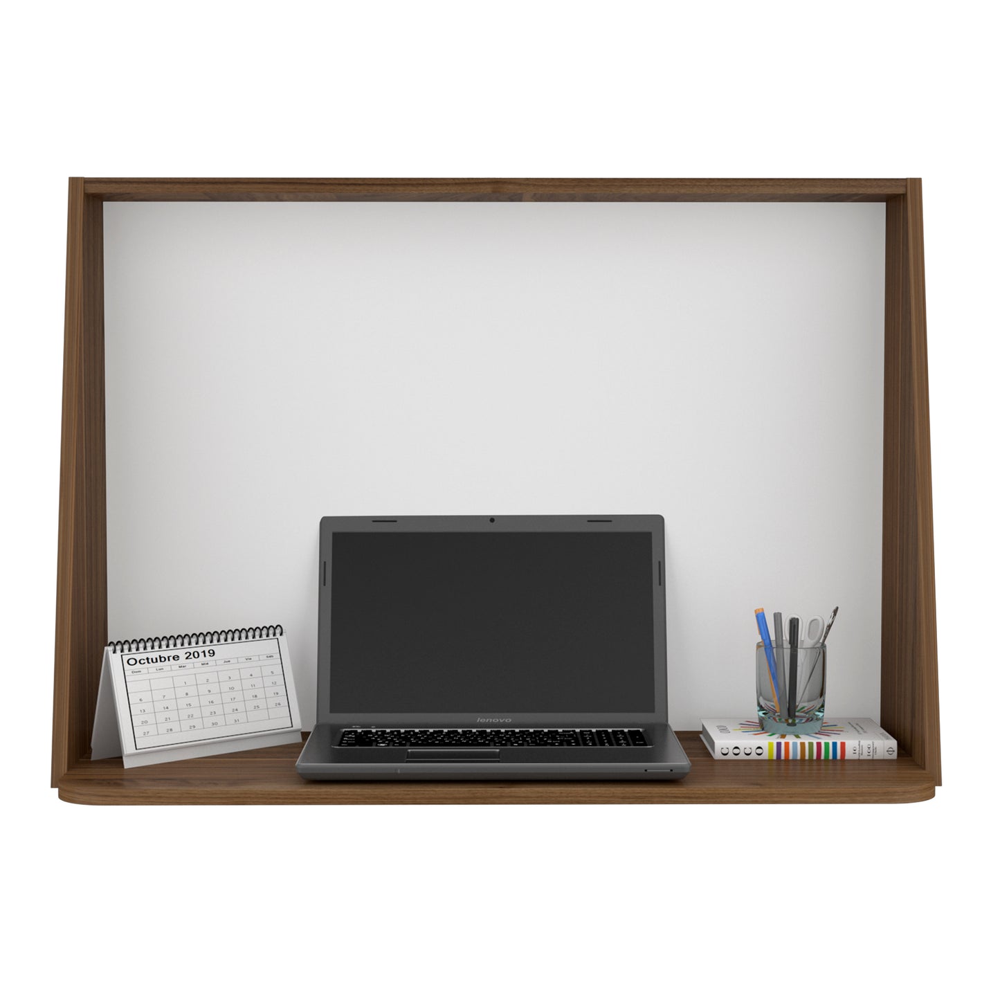 Zambia Wall Desk, Single Shelf - Mahogany / White