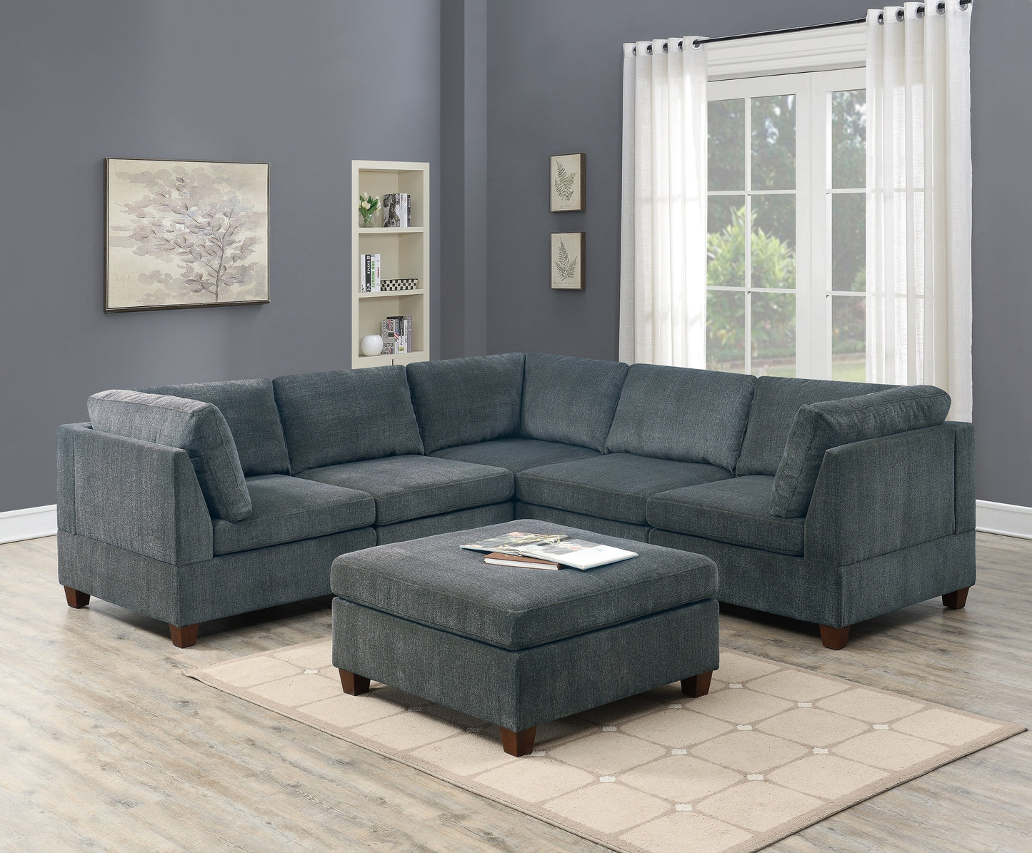 Chenille Comfort Ottoman - Grey