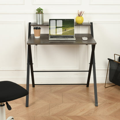 Foldable desk with tier - Walnut & Black