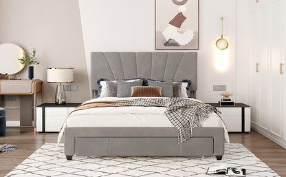 Xavier Queen Size Storage Bed Metal Platform Bed with Drawer - Gray