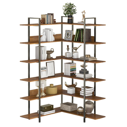 Stainless Steel Frame Corner 6-tier Shelves - Brown