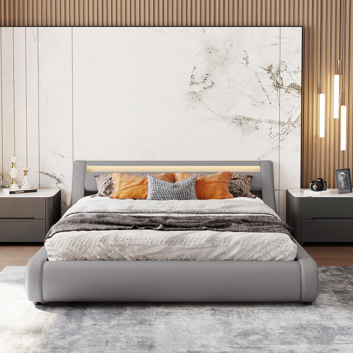Farah Queen Size Storage Platform Bed w Hydraulic System - Grey