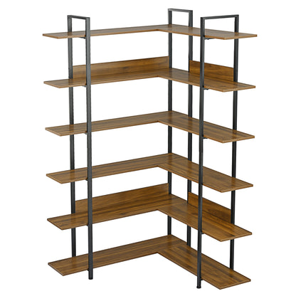 Stainless Steel Frame Corner 6-tier Shelves - Brown