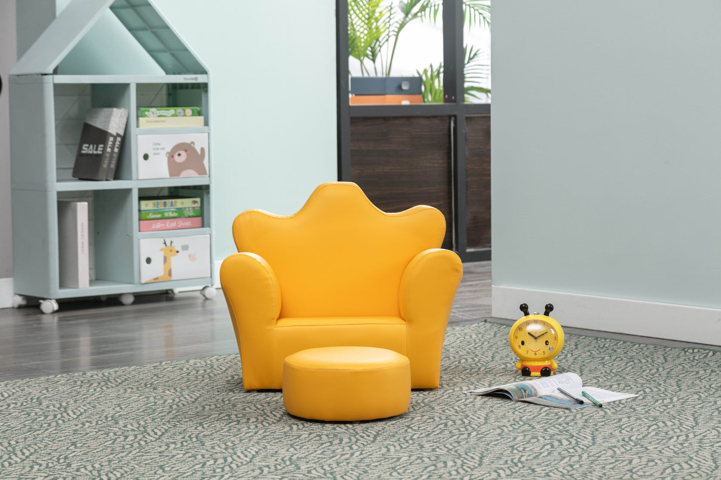 Crown Shape 1pc Kids Chair with Ottoman - Yellow
