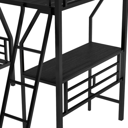 Luminous Lair Metal Twin Loft Bed with Desk