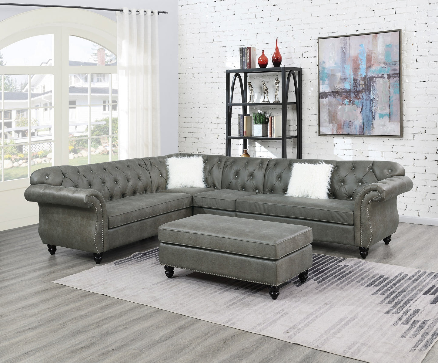 Cocktail Ottoman Wooden Legs - Grey