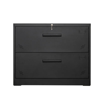 Metal Steel 2 Drawer Lateral Filing Cabinet - Black