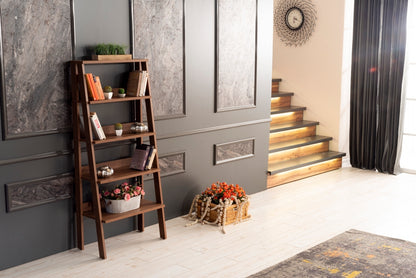 Otavio 5 Tier Modern Ladder Bookshelf - Walnut