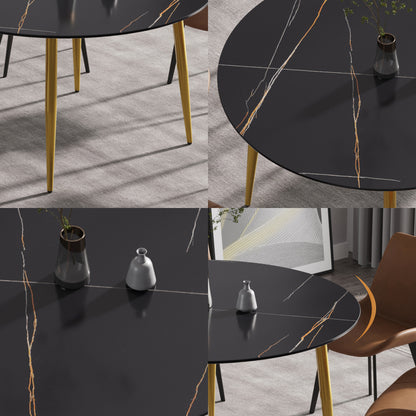Golden Elegance: Modern Black Round Dining Table