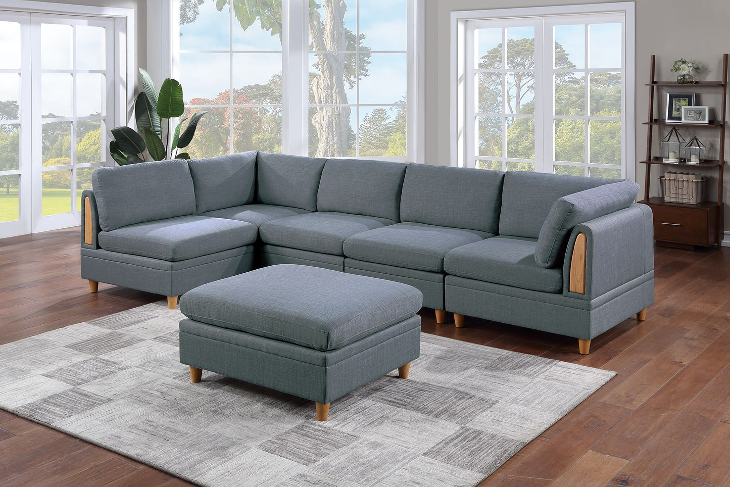 Wooden Legs Ottoman - Grey