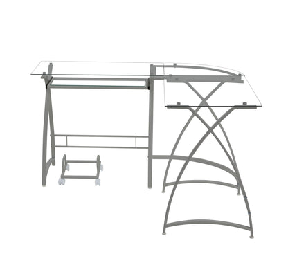 Dazenus Computer Desk in Clear Glass & Silver