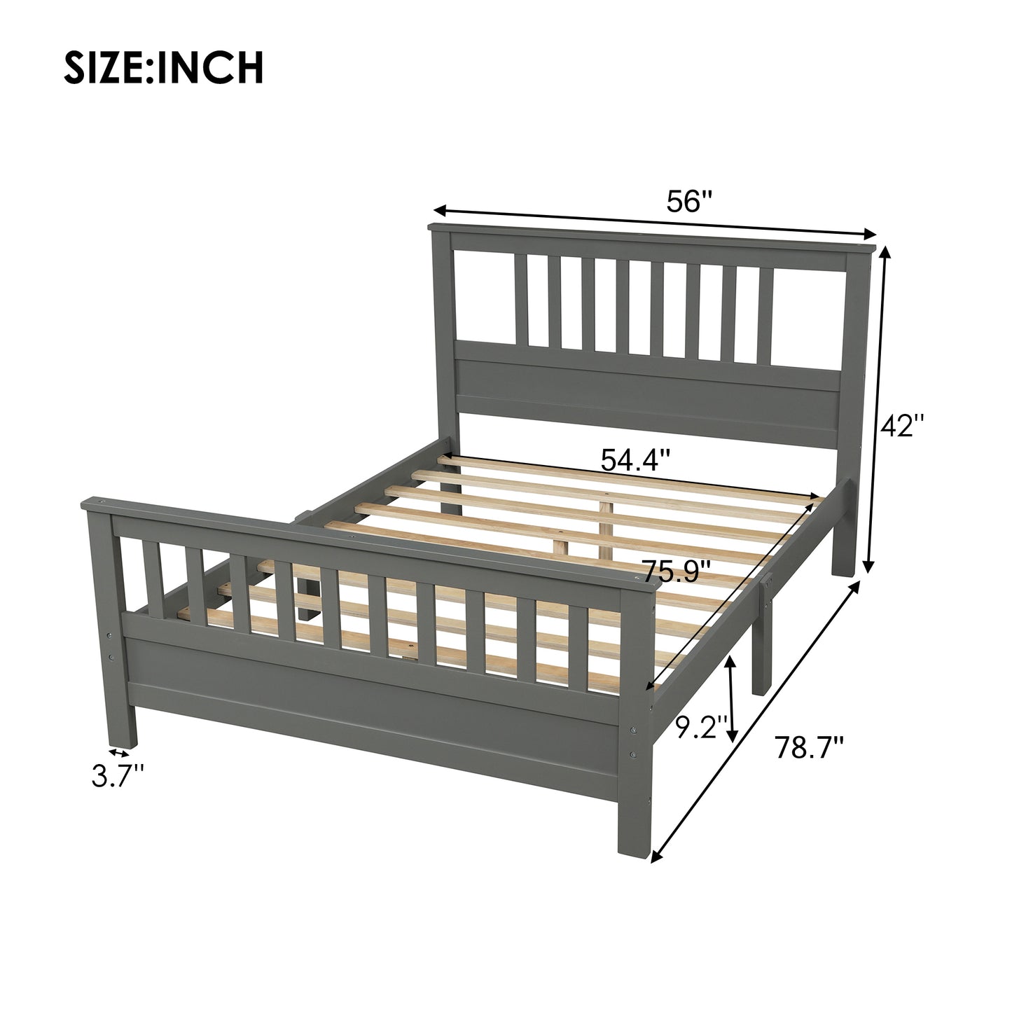 Pica Full Size Wood Platform Bed - Gray