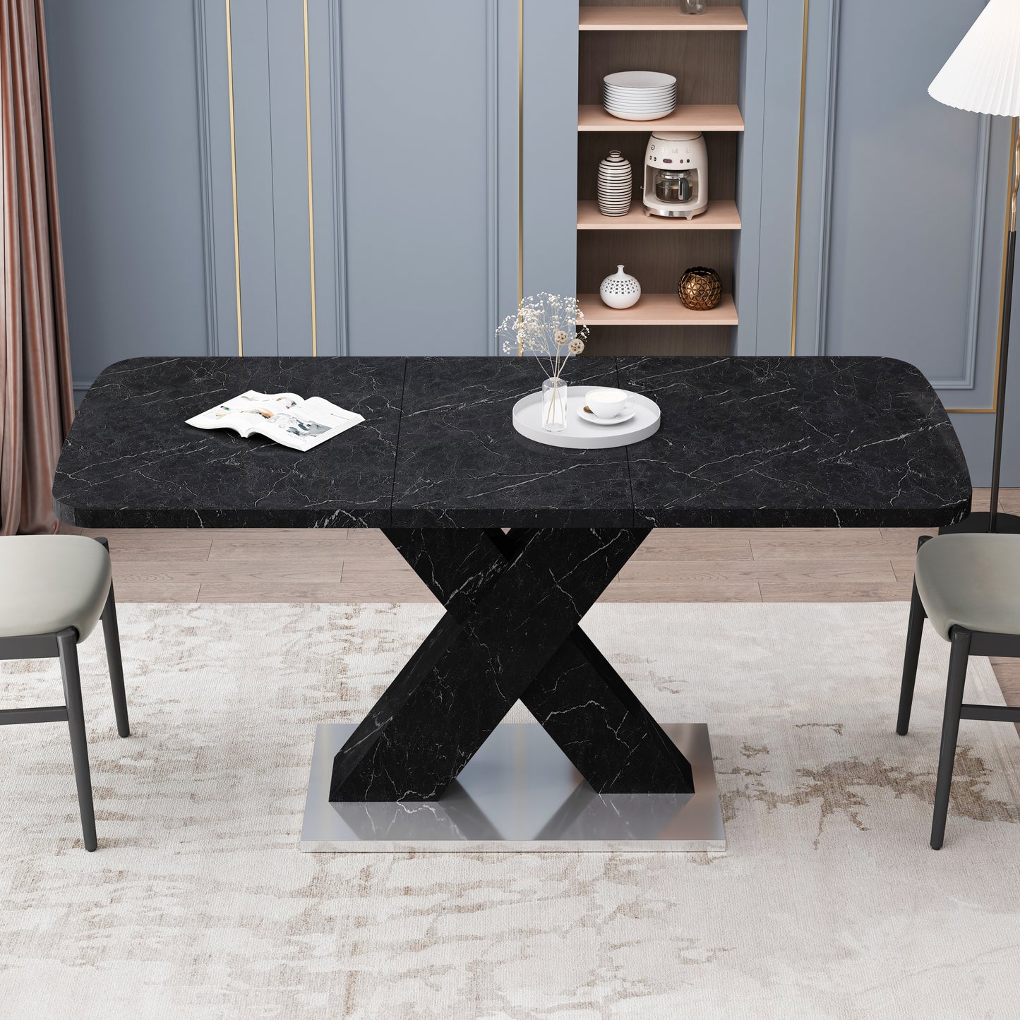 Black Marble X Dining Table