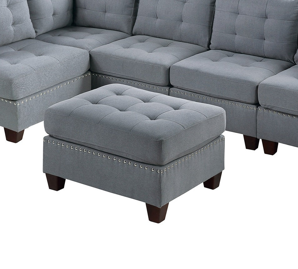 Tufted Fabric Ottoman - Grey