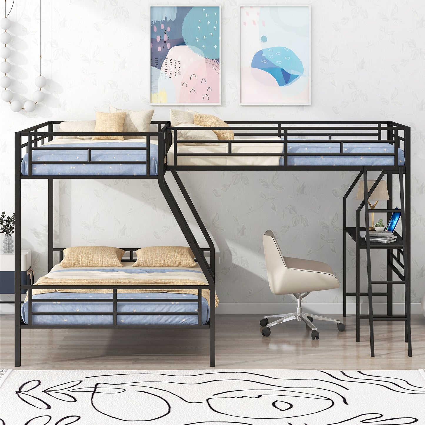 Luminous Lair Metal Twin Loft Bed with Desk