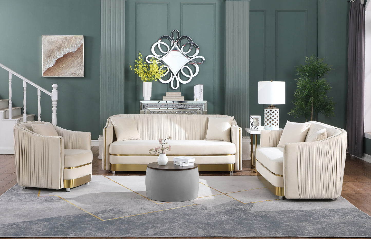 Versa Round Ottoman Set with Storage - Grey