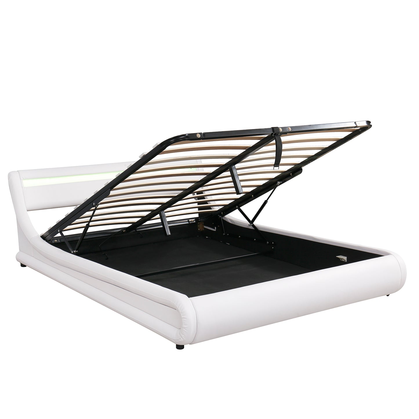 Farah Queen Size Storage Platform Bed w Hydraulic System - White