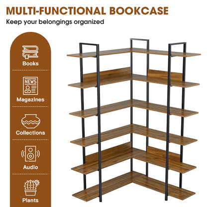 Stainless Steel Frame Corner 6-tier Shelves - Brown