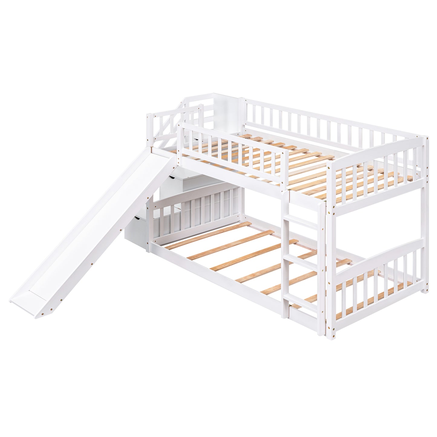 Dreamscape Twin over Twin Bunk Bed with Storage and Slide, Snow White