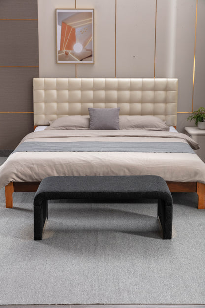 Boucle Fabric Ottoman - Black