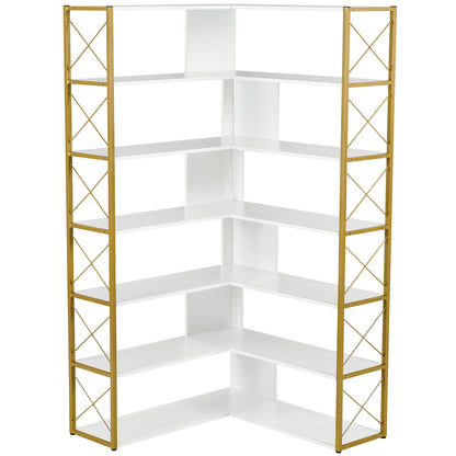 L-Shaped Corner Bookcase - Golden+White