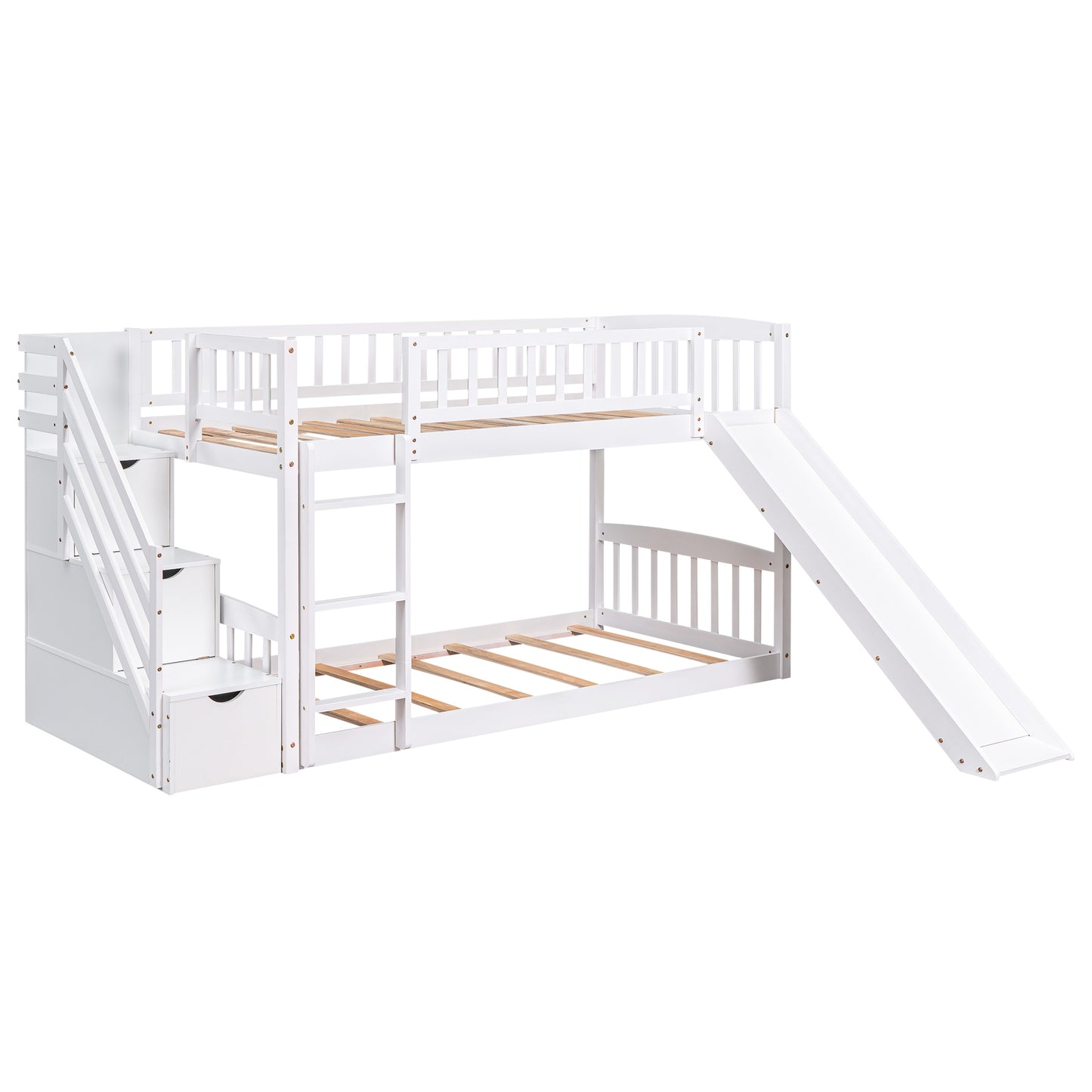Dreamscape Twin over Twin Bunk Bed with Storage and Slide, Snow White