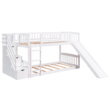 Dreamscape Twin over Twin Bunk Bed with Storage and Slide, Snow White