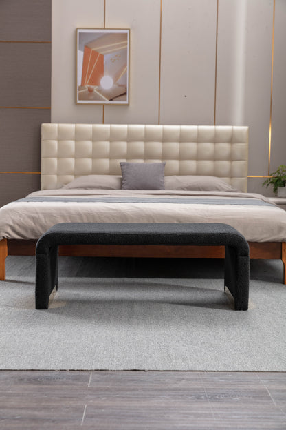 Boucle Fabric Ottoman - Black