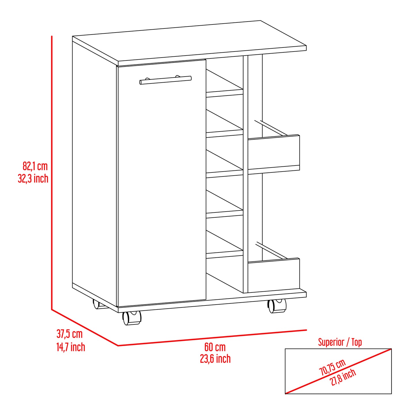 Bar Cart with Division Carbon - Oak