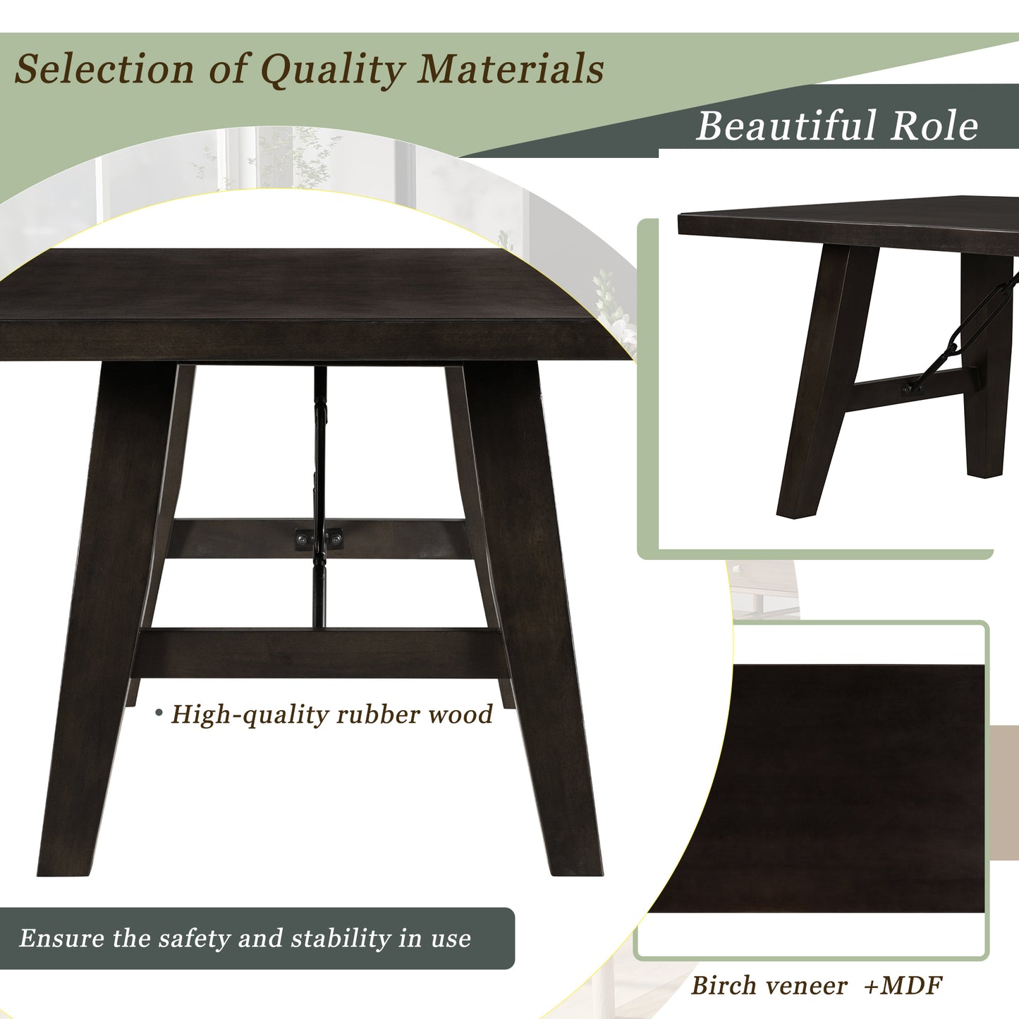 Rustic Elegance 72" Espresso Wooden Table with Chain Bracket