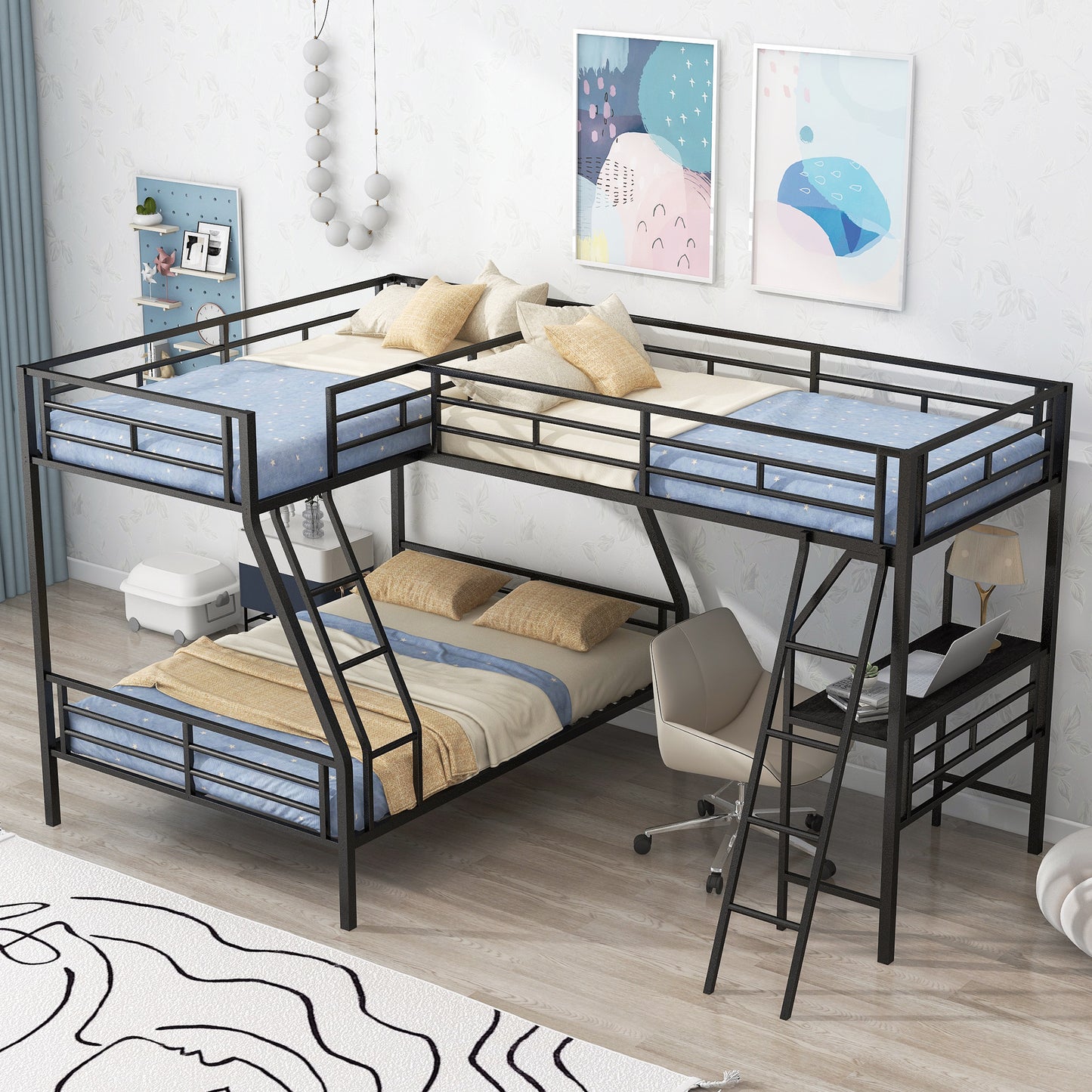 Luminous Lair Metal Twin Loft Bed with Desk