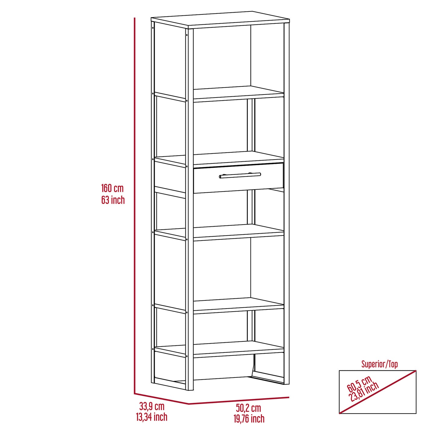 London 1-Drawer Bookcase - Dark Walnut