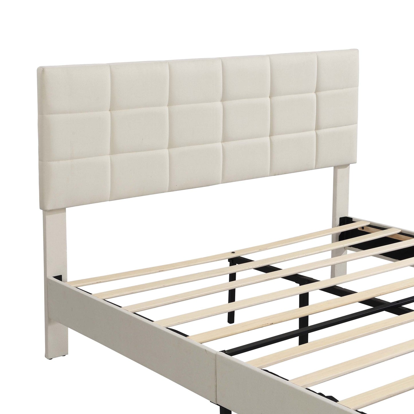 Elegant Queen Size Platform Bed Frame - Beige