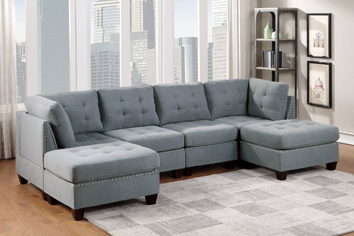 Tufted Fabric Ottoman - Grey
