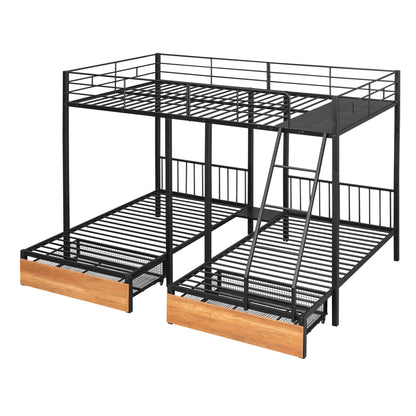 TripleMax Twin Bunk Bed - Sleek Black Design with Drawers and Guardrails