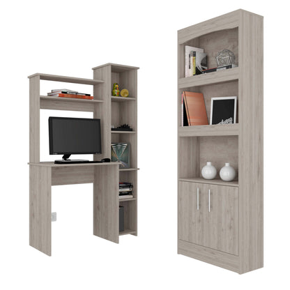 Detroit 2 Piece Office Set, Dozza Bookcase + Aramis Desk - Light Gray