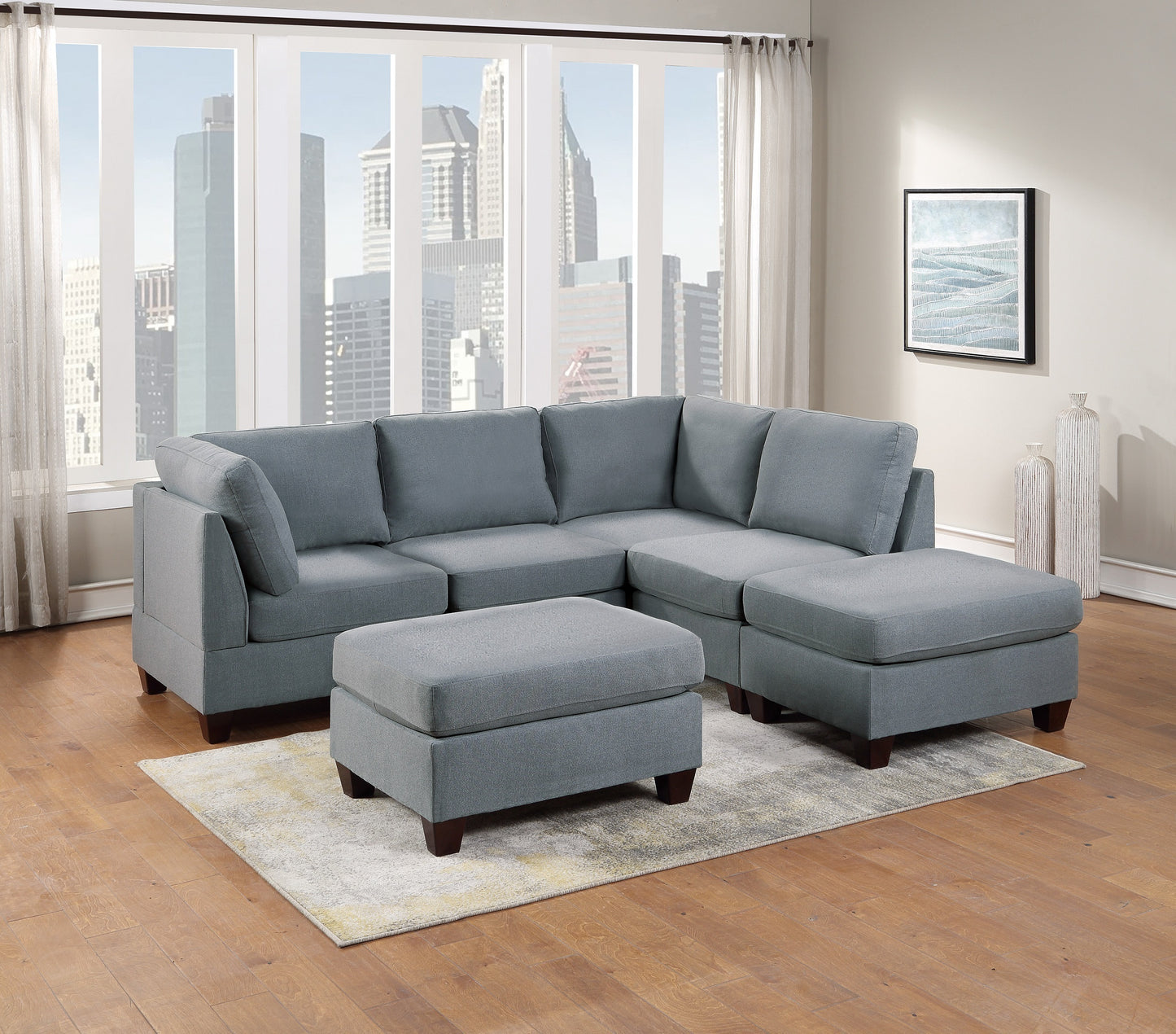 Elegance Grey Linen Ottoman