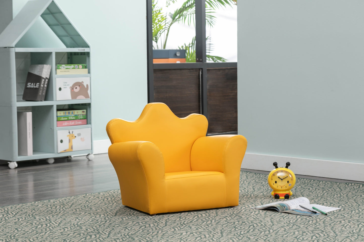 Crown Shape 1pc Kids Chair with Ottoman - Yellow