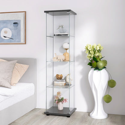 Glass Display Cabinet 4 Shelves with Door - Black