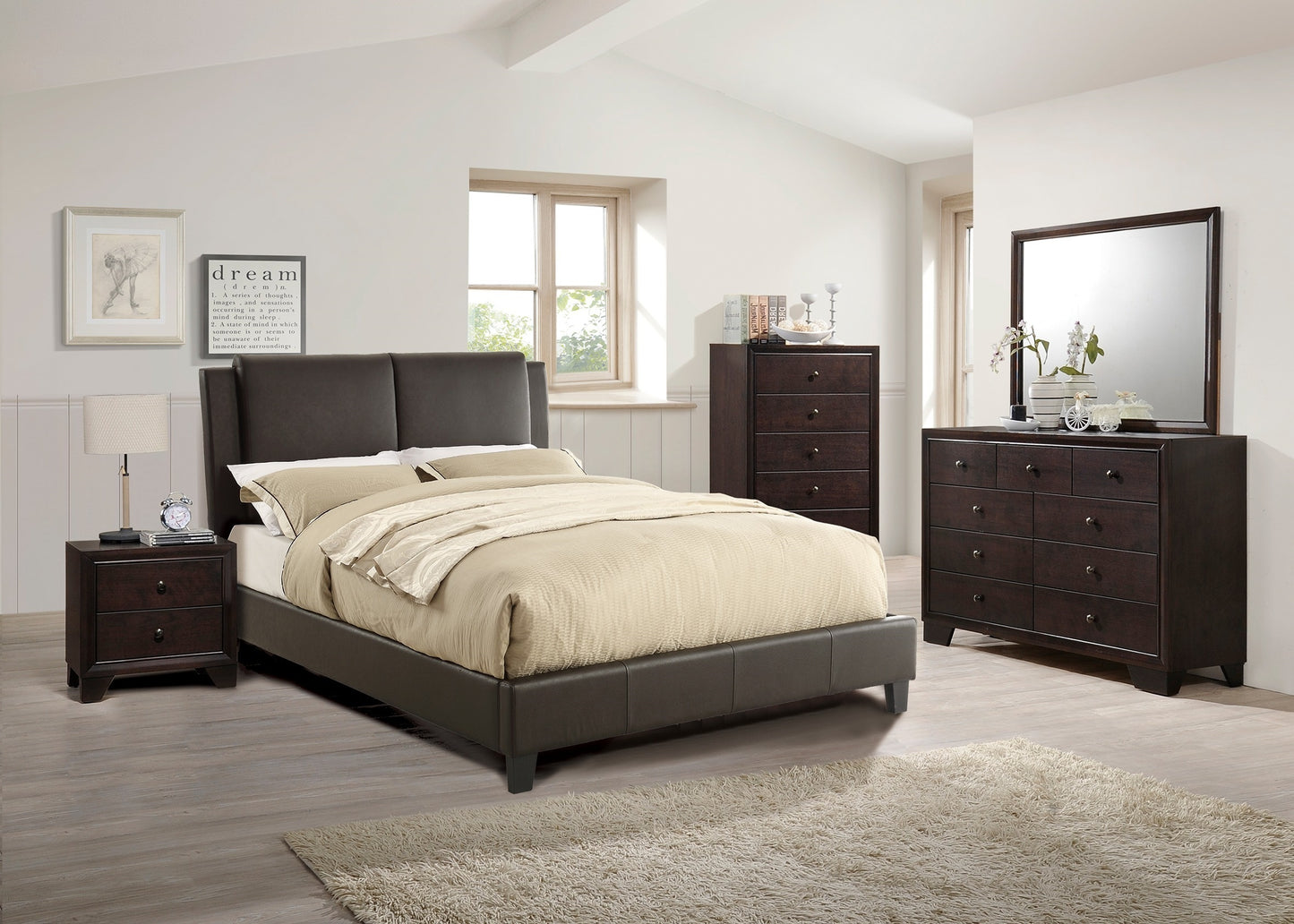 Niki Faux Leather Upholstered Queen Size Bed - Brown