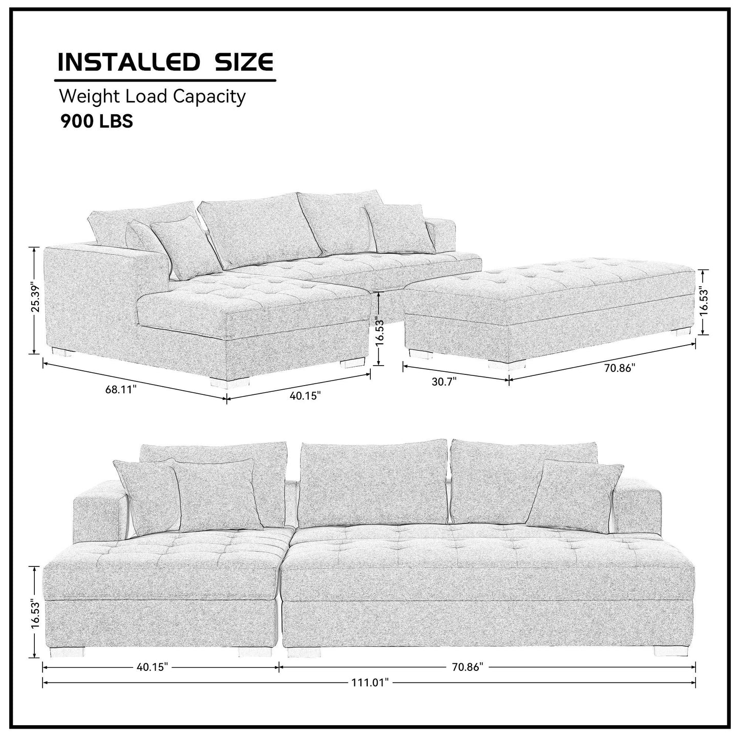 Elegant Comfort 3-Seat L-Shape Sectional Sofa Set