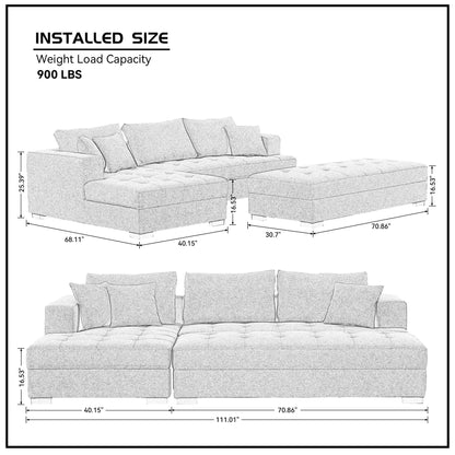 Elegant Comfort 3-Seat L-Shape Sectional Sofa Set